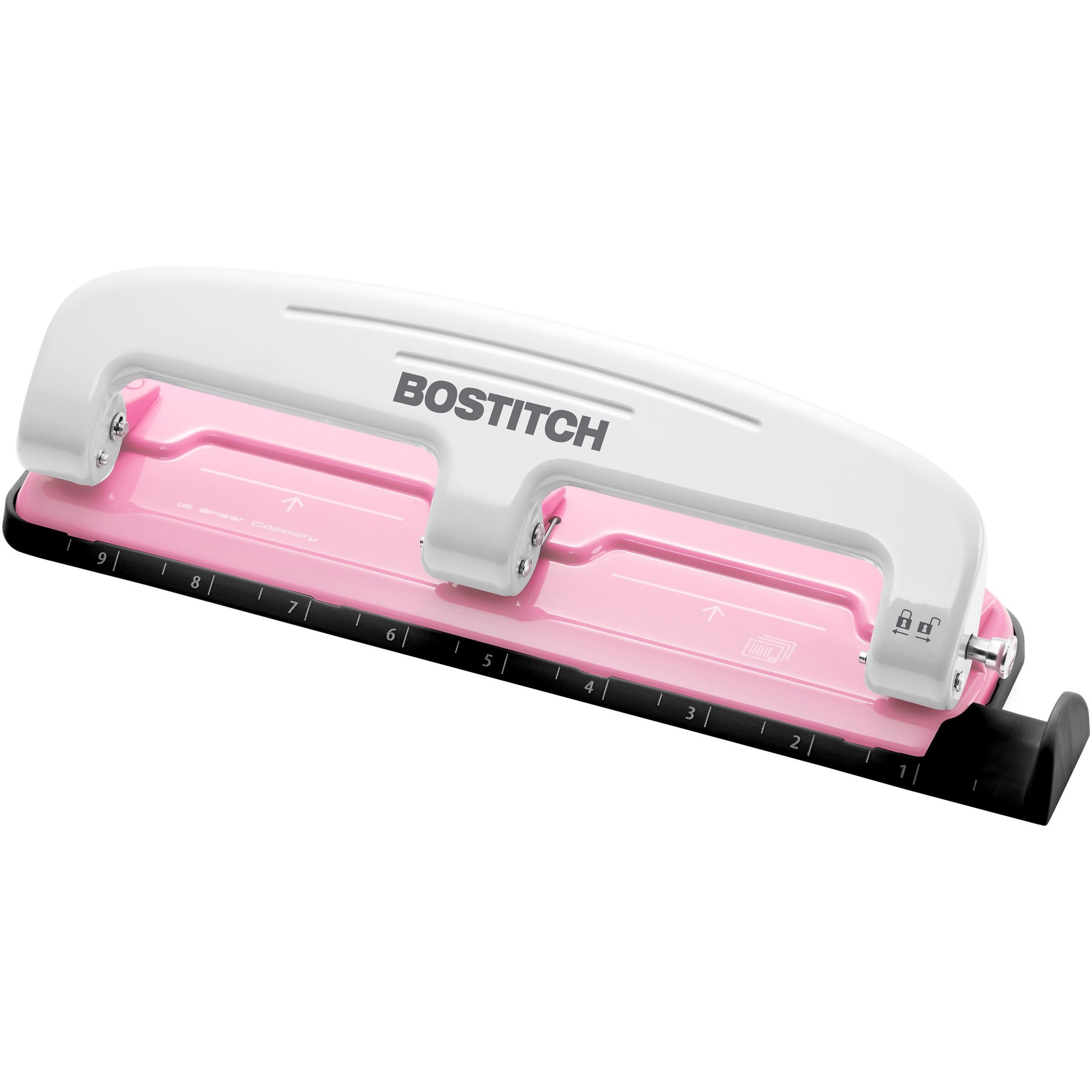 inCOURAGE Three-Hole Punch, 12-Sheet Capacity, Pink