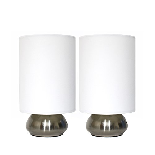 Simple Designs 2 Pack Mini Touch Lamp with Shiny Silver Metal base & Ivory Shade