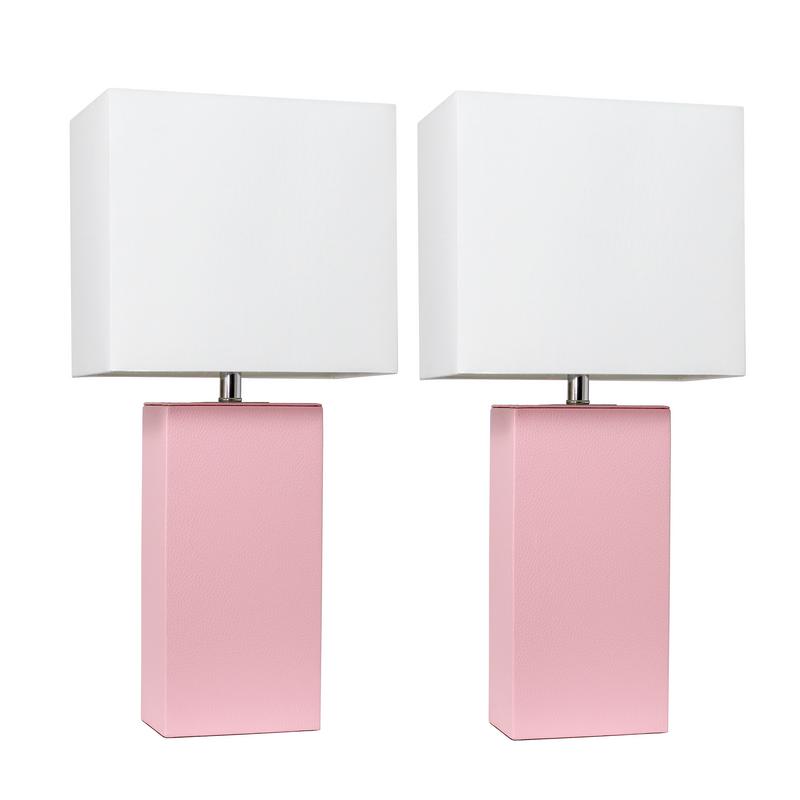 Elegant Designs 2 Pack Modern Leather Table Lamps with White Fabric Shades, Pink