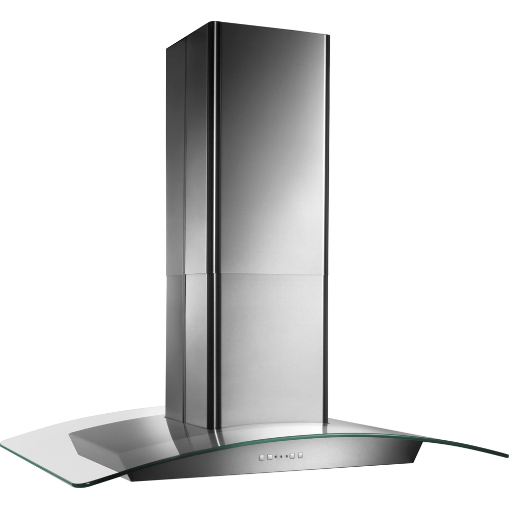 500 CFM Island version Curved Glass Canopy Chimney Range Hood with Electronic Control, Stainless steel