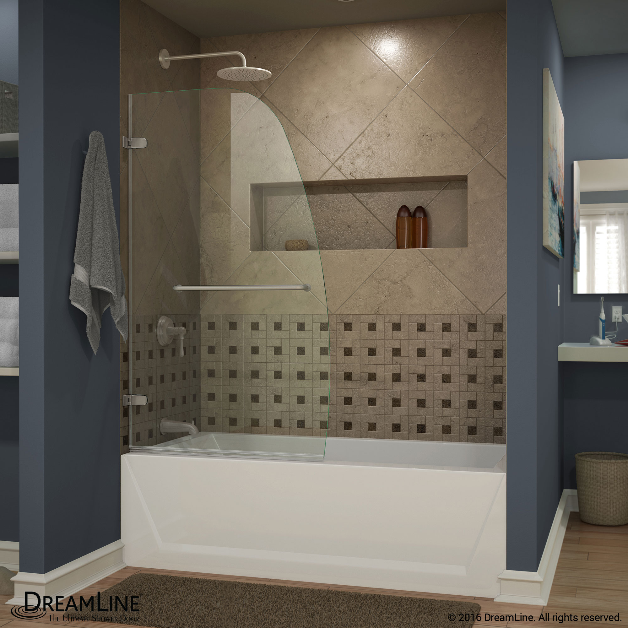 DreamLine Aqua Uno 34 in. W x 58 in. H Frameless Hinged Tub Door in Chrome