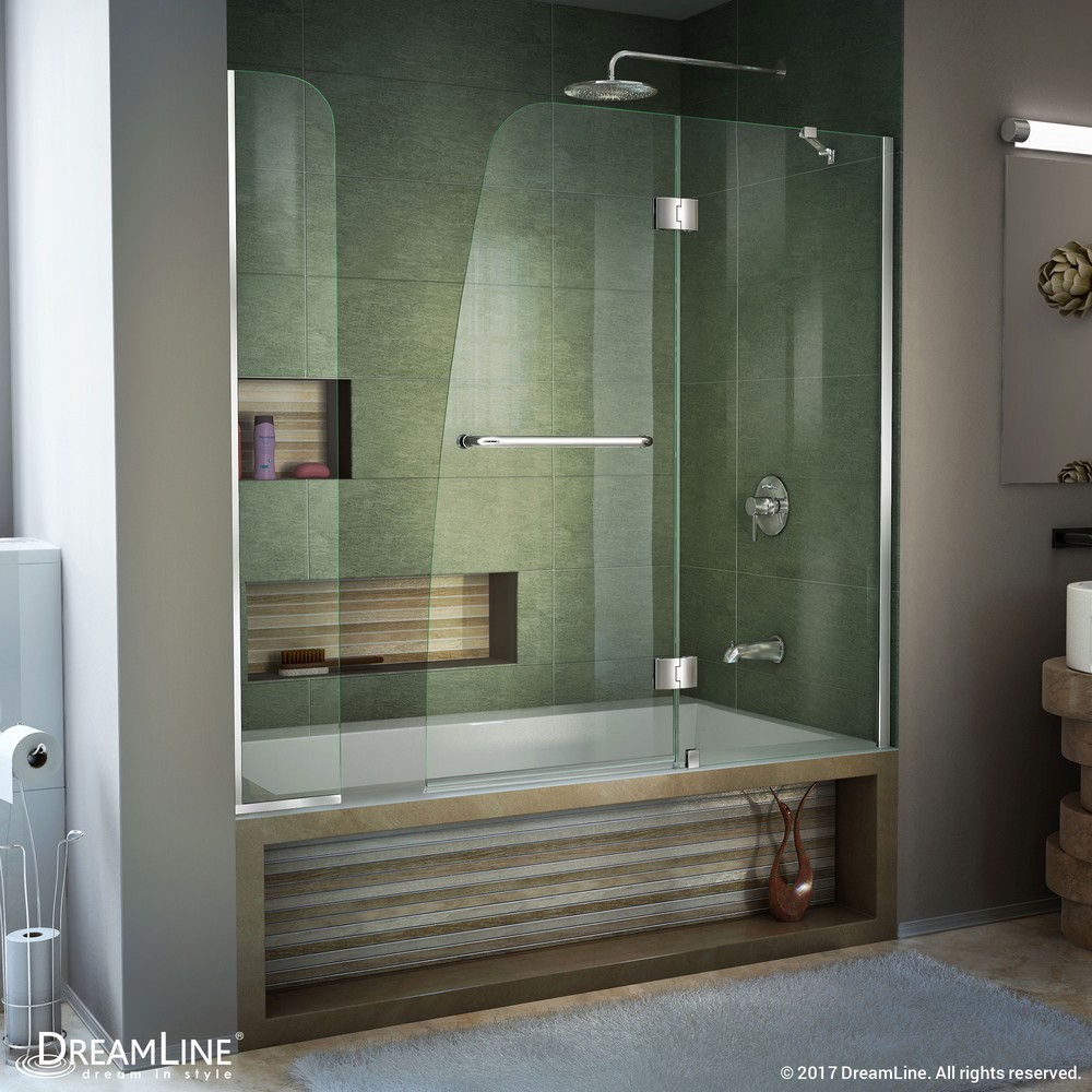 DreamLine Aqua 48 in. W x 58 in. H Frameless Hinged Tub Door in Chrome