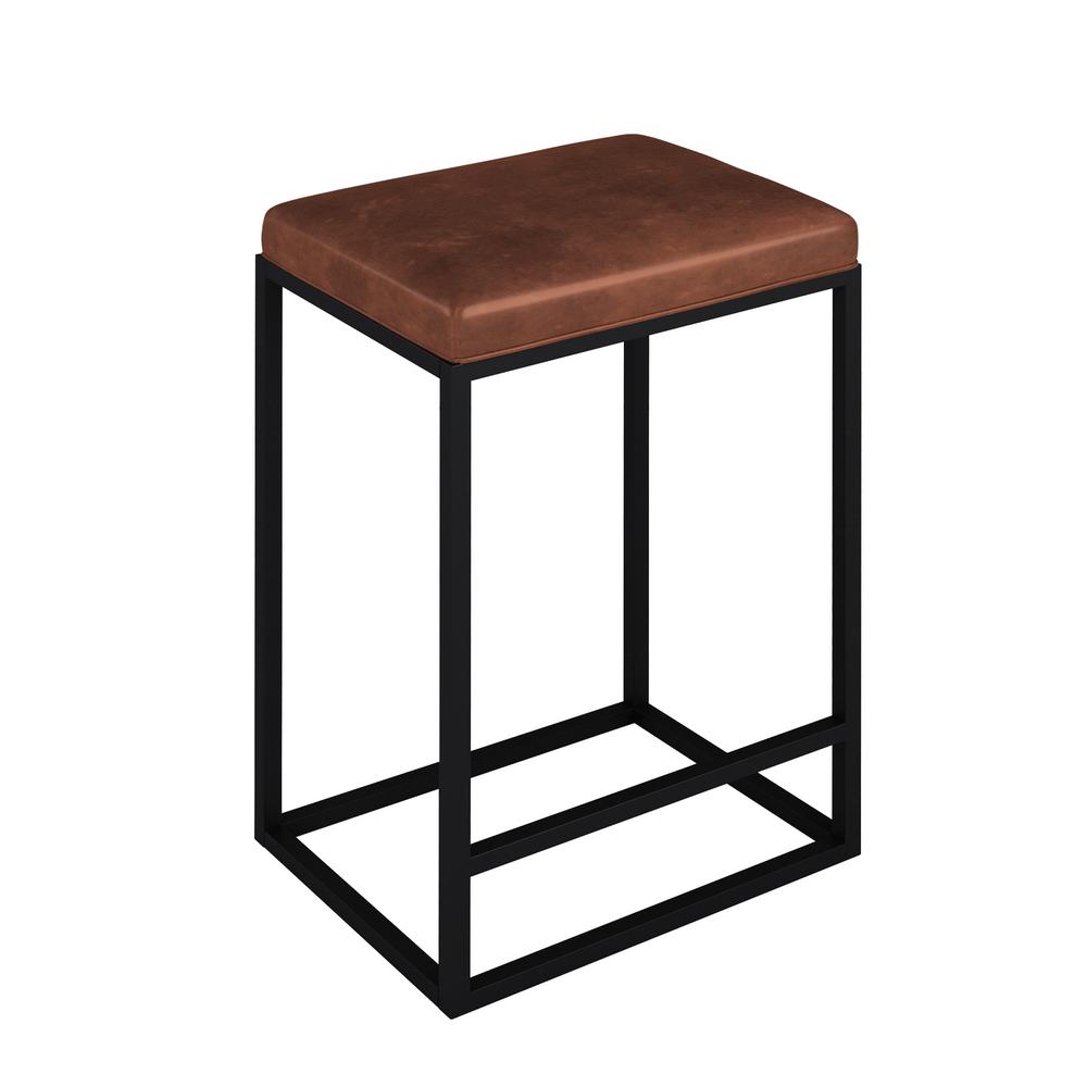 Riley Indoor Brown Metal Faux Leather Bar Stools (Set of 2)