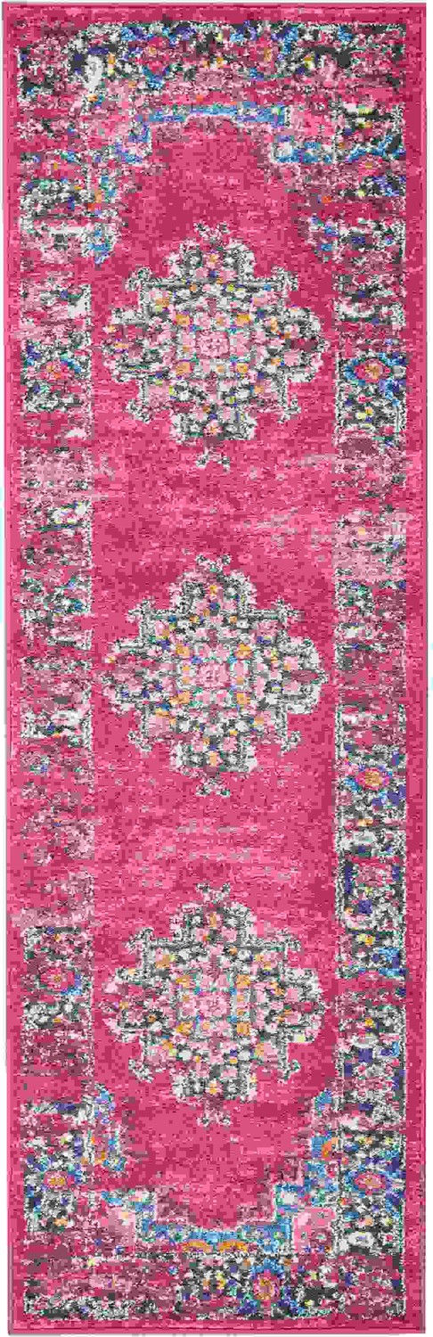 2 x 6 Fuchsia and Blue Distressed Runner Rug
