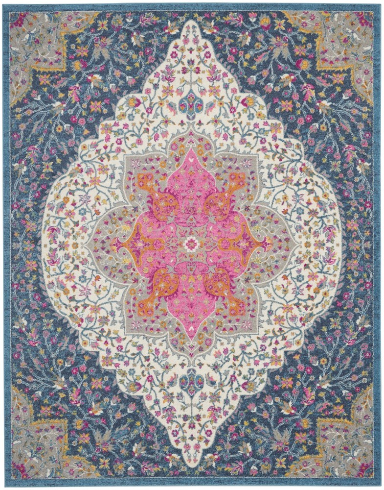 8 x 10 Blue and Pink Medallion Area Rug
