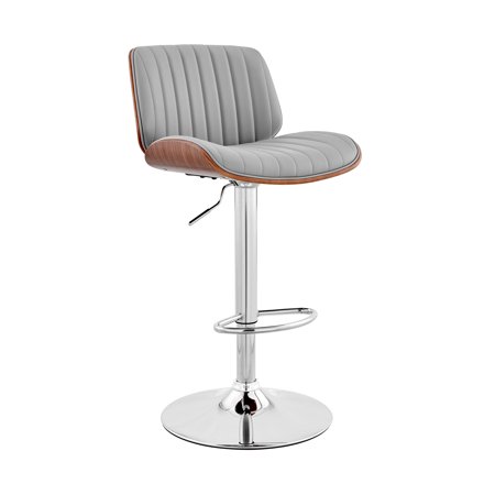 Adjustable Gray Faux Leather Chrome and Walnut Bar Stool