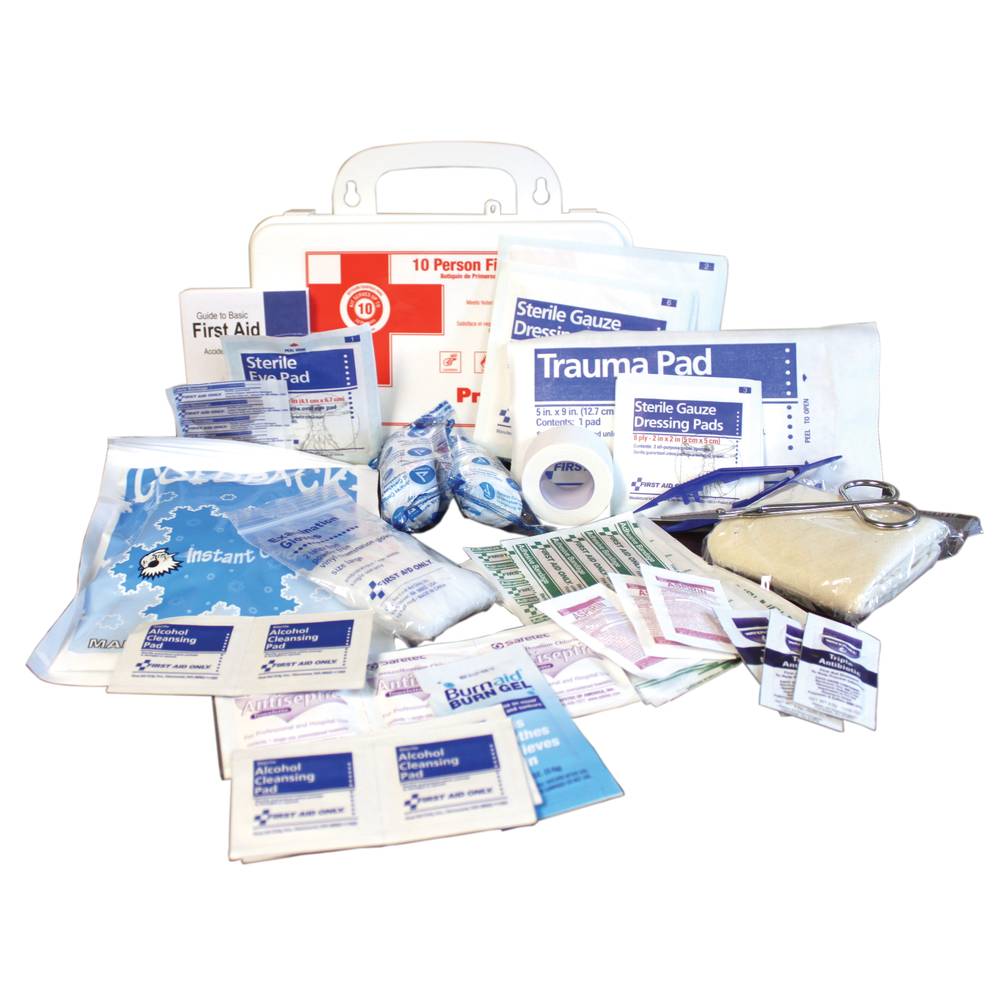 10-Person First Aid Kit, 62 Pieces, 8.5 x 5.5 x 3.25, Plastic Case