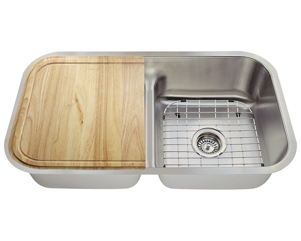 Polaris Sinks P215 16 Gauge Kitchen Ensemble (Bundle - 6 Items: Sink, 2 Standard Strainers, 2 Sink Grids, and Cutting Board)