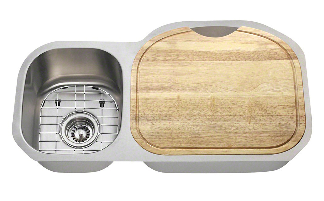 Polaris Sinks PR105 16 Gauge Kitchen Ensemble (Bundle - 6 Items: Sink, 2 Standard Strainers, 2 Sink Grids, and Cutting Board)