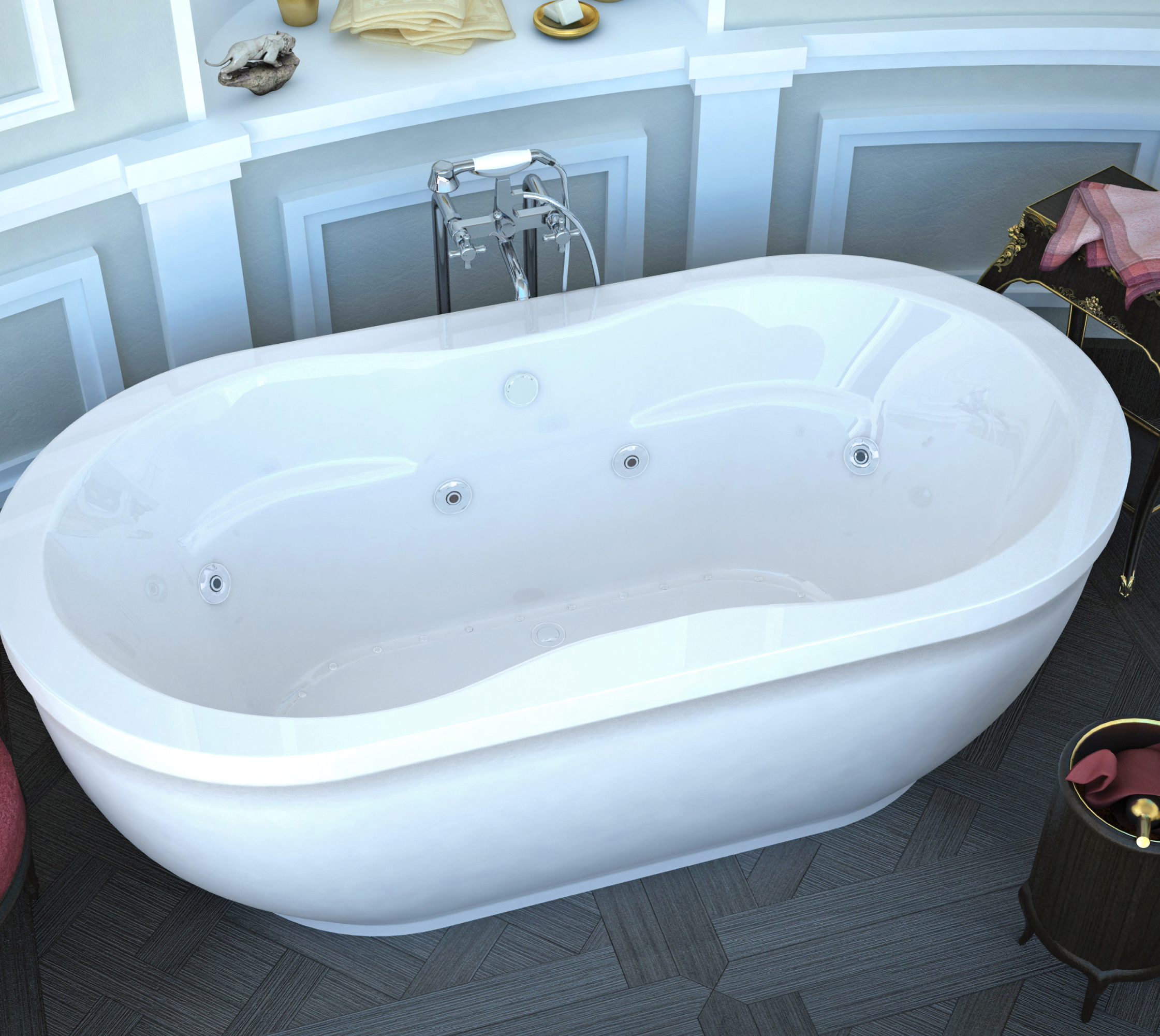 Velia 34 x 71 x 21 in. Oval Freestanding Air & Whirlpool Water Jetted Bathtub